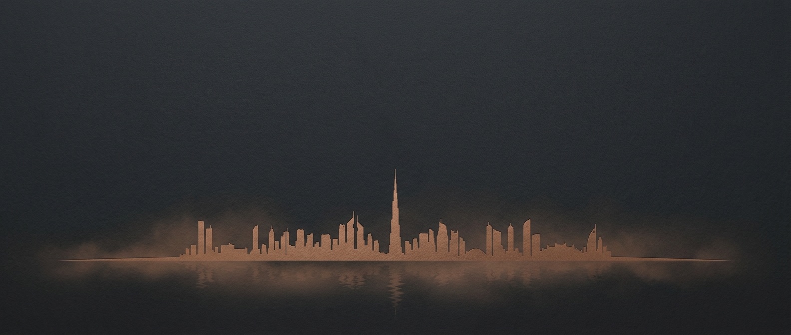 Duotone skyline of the Gulf region at dusk